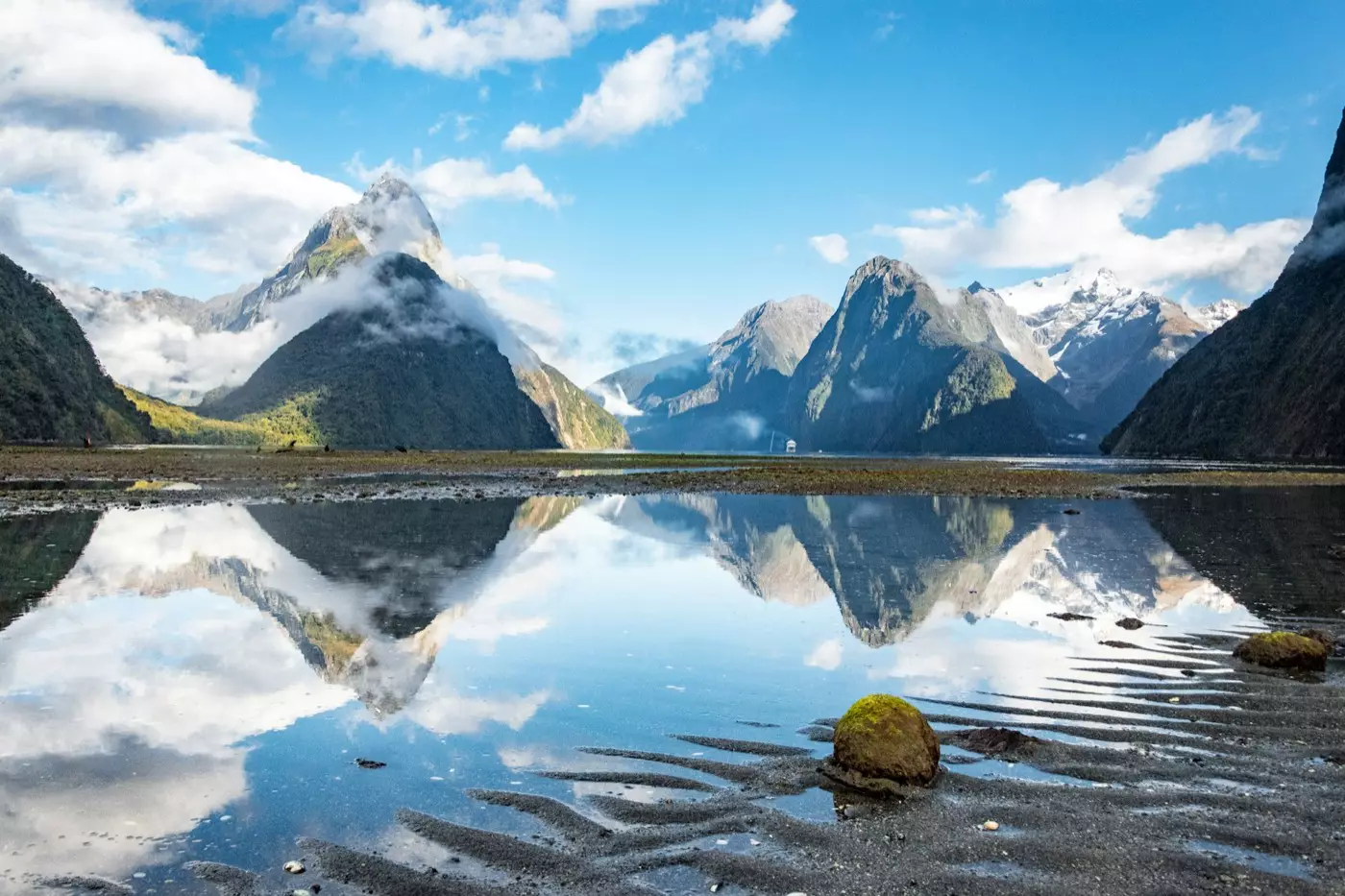 Mitre Peak reflected in the water at Milford Sound